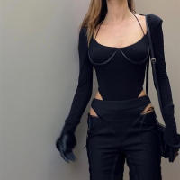 BUNO-2023 Primavera Verano nuevo Body de manga larga para mujer Sexy negro femenino monos Y2K High Street Casual Rave Clubwear - details 2