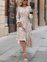 Vestido largo de manga larga con cuello redondo para mujer, elegante, Floral, Retro, a la moda, nuevo - details 6