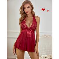 Sexy mujer web lazo cuello colgante vestido de dormir pijama conjunto sexual - details 6