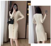 Elegante Vestido de Punto de Lana Suave Cuello en V Delgado Moda de Invierno-Otoño - details 4