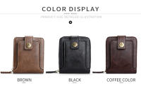 Cartera pequeña Vintage para hombre, monedero corto de cuero PU, Color sólido, con cierre y cremallera - details 4