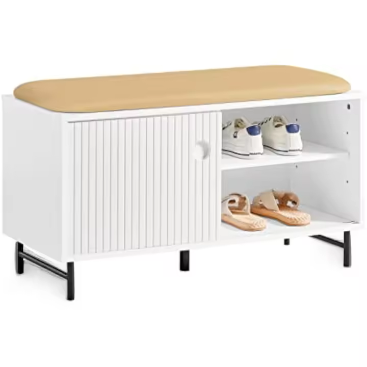 Banco Zapatero con Puertas Correderas Armario Multifuncional para Entrada con Estantes 85 x 37 x 49 cm Blanco - 1