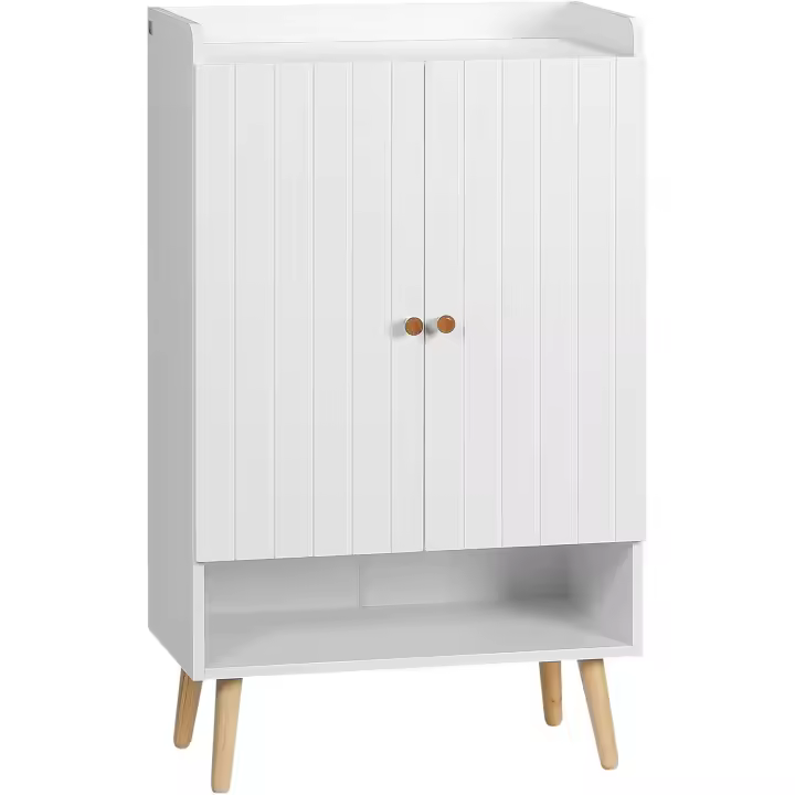 Zapatero Estrecho con 2 Puertas Mueble Zapatero con Estante Abierto y Estantes Ajustables para 15 Pares de Zapatos para Pasillo Entrada 60x33x100 cm Blanco - 1