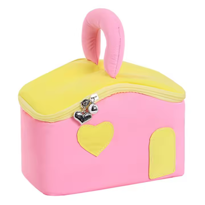 Bolsas de almacenamiento de cosméticos con forma de casa, bolsas de maquillaje de dibujos animados impermeables de gran capacidad con asa, multifuncionales - 1