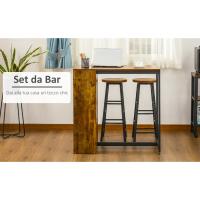 Homcom - Juego de 3 barras con 2 taburetes altos de estilo industrial con estantes laterales