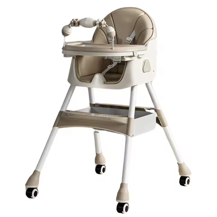 PANGDUBE Silla reclinable para comer para bebés, silla de comedor plegable multifuncional para niños de 6 meses ~ 3 años, silla de alimentación para bebés con ruedas - 1