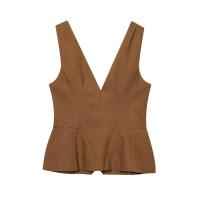 BUNO-Nueva moda para mujer, chaleco ajustado de algodón y lino con una hilera de botones, chaleco con cuello en V, chaleco retro para mujer, top elegante - details 5