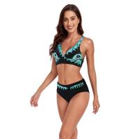 Traje de Baño de Dos Piezas Estilo Vintage Tanga Alto con Impresión Retro Material de Dacron - details 8