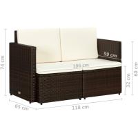 vidXL Sofá Jardín 2 Plazas Ratán Sintético Marrón Crema Sillón Exterior Patio - details 1