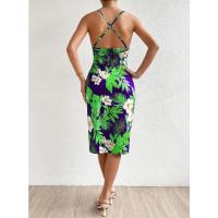 Nuevo vestido de tirantes medio y largo con estampado de abertura lateral para mujer - details 6