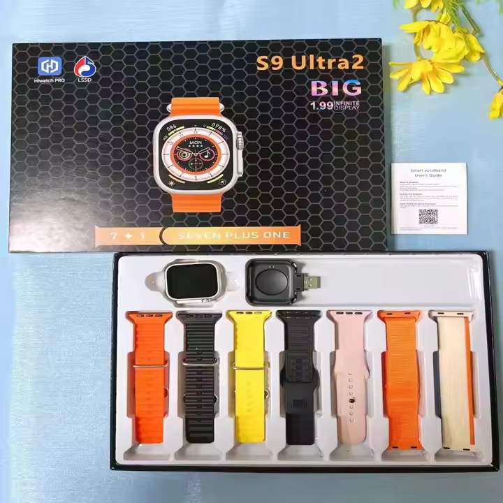 Reloj inteligente deportivo S9 Ultra 2, con correa de 7 piezas, Bluetooth, llamadas, detección de frecuencia cardíaca, pantalla HD 1,99 - 1