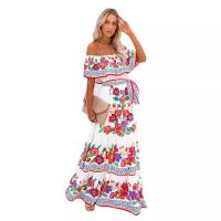 Vestido Largo para Mujer Verano 2025 Escote Palabra de Honor con Estampado de Flores Rojas - details 30