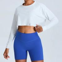 Top deportivo de manga larga corta para mujer, ropa deportiva holgada informal con cuello redondo y cintura alta para Yoga - details 2