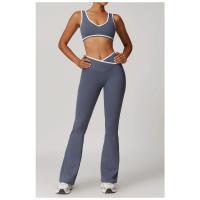 Sujetador deportivo decorativo con contraste y cuello en V, top corto de entrenamiento inalámbrico grueso, ropa deportiva para gimnasio, yoga y correr - details 8