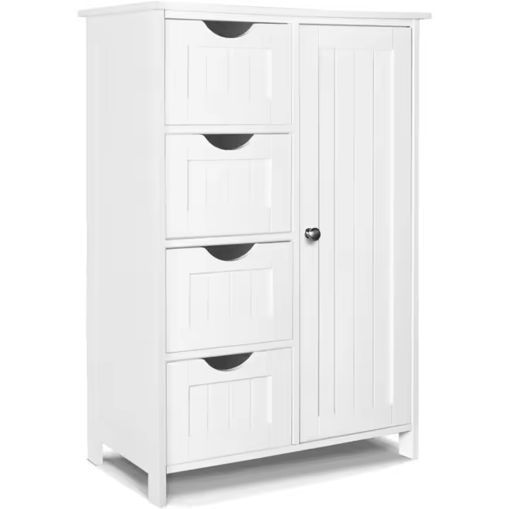 Suelo Auxiliar, Cajonera con 4 Cajones Armario con Puerta y Estante Ajustable, Organizador Estante de - 1