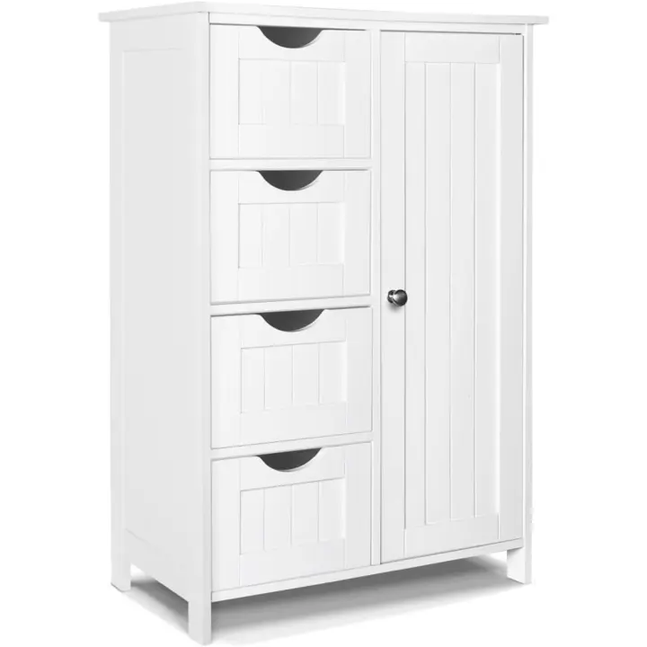 Suelo Auxiliar, Cajonera con 4 Cajones Armario con Puerta y Estante Ajustable, Organizador Estante de - 1