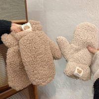 Manoplas de punto de felpa para mujer, guantes de invierno, calentador de manos de Color sólido para clima frío - details 2