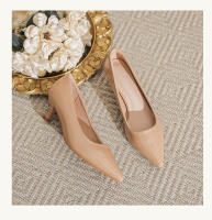 Puro deseo estilo desnudo tacones altos de las mujeres 2025 nuevo temperamento francés boca ligera tacón delgado charol puntiagudo zapatos individuales. - details 16