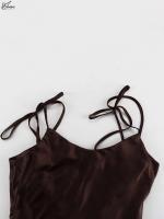 Oymimi elegante marrón delgado para mujer moda Spaghetti Strap espalda abierta vestidos Casual recto o largo vestido Streetwear - details 3