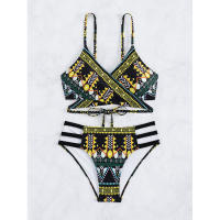 Traje de baño de dos piezas con lazo cruzado frontal para mujer, traje de baño de bikini sexy estampado de estilo étnico - details 16