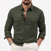 Camisa informal de manga larga para hombre, tops con múltiples bolsillos, otoño - details 5