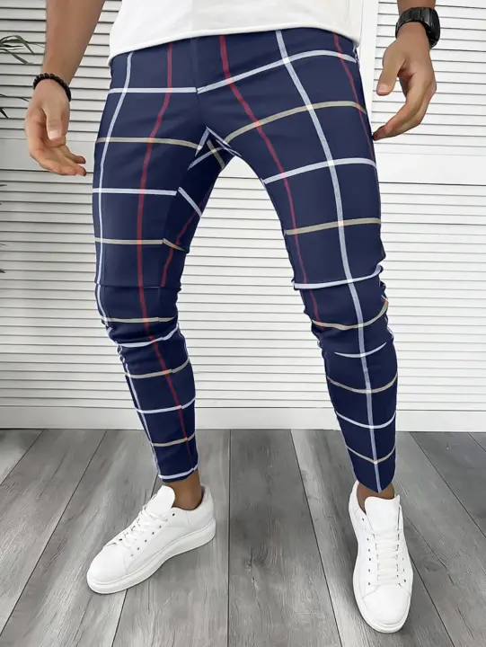Pantalones formales informales de cuadros de colores para hombres, ajuste Delgado, cónico, cuatro estaciones, Popular, nuevo - 1