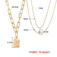 Collar con colgante de cabeza de nadie con relieve geométrico para mujer, cadena de hueso de serpiente con perlas multicapa, decoración - details 2