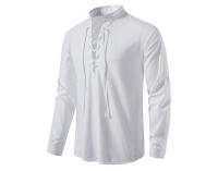 Camisas de lino y algodón para hombre con cuello mandarín, manga larga, estilo cómodo para otoño-primavera - details 5