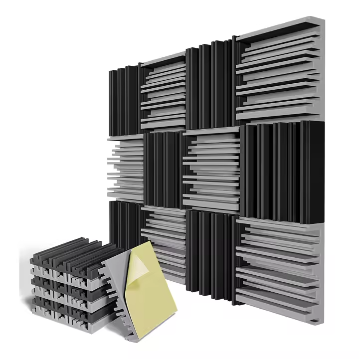 Paquete de 12 paneles de espuma autoadhesivos a prueba de sonido, espuma acústica de 12 x 12 x 2 pulgadas, para pared, hogar, estudio - 1