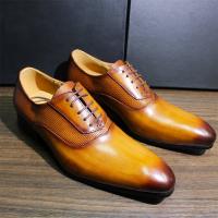 Zapatos de cuero con cordones de piel de vaca cepillada a mano con punta puntiaguda - details 0