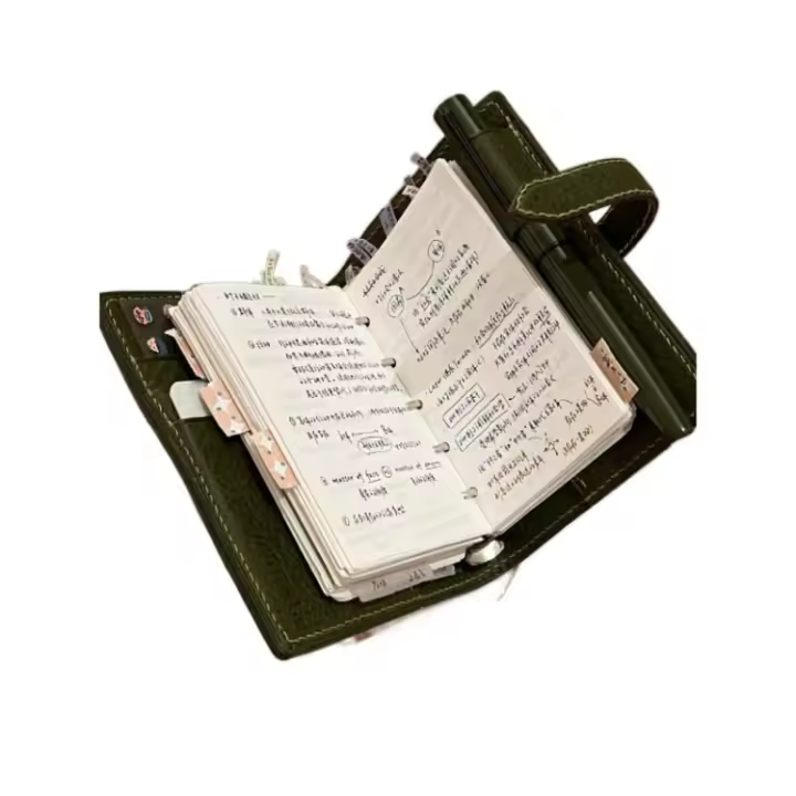 Cuaderno de Piel Verde Portátil M5 Libro de Bolsillo con Hojas Sueltas y 60/40 Páginas en Blanco - 1