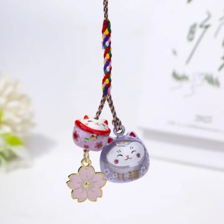 Llavero único y bonito Maneki Neko con flor de cerezo, colgante de gato de la suerte fantástico, mochila, dijes, decoración para bolso, correa para teléfono para niñas - 1