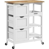Cocina Islandesa Carrito Auxiliar con 3 Cajones, 2 Estantes Abiertos, Banja Extraíble Blanco - details 0