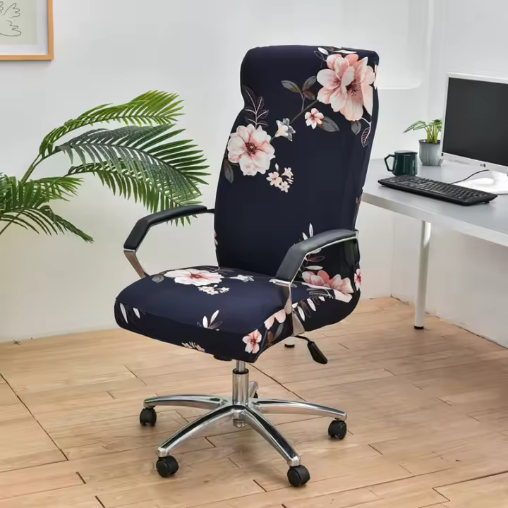 DUDUME Funda Elástica para Silla de Ordenador con Brazos, Funda para Silla Giratoria de Oficina con Estampado Floral - 1