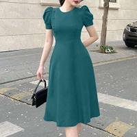 Vestido de vacaciones liso elegante con manga corta abombada para fiesta de verano a la moda para mujer - details 2