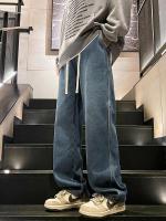 Pantalones vaqueros de invierno para hombre, pantalones vaqueros rectos gruesos y cálidos a la moda, pantalones vaqueros de pierna ancha de algodón lavado Retro Azul - details 19