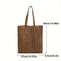 Bolso de Paja Boho Chic Gran Capacidad, Bolso de Playa de Verano con Cierre de Cremallera, Linería de Poliéster, Khaki/Ivory - details 3