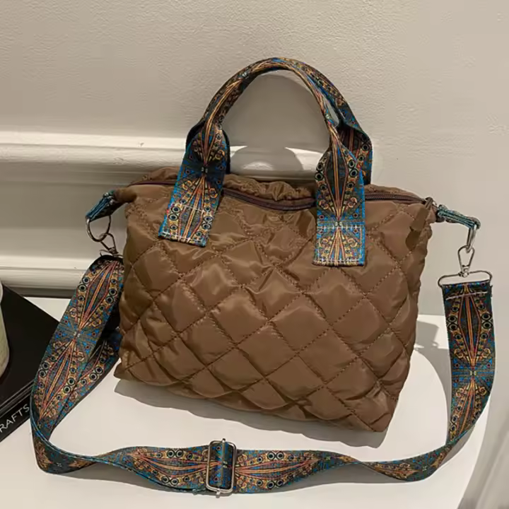Bolso De Hombro Para Mujer Gran Capacidad Capacidad De Almacenamiento Espaciosa Estilo Casual Material De Algodón Y Nylon Bolsa De Compras Todas Las Estaciones - 1