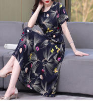 Nueva moda Casual 2024 vestidos elegantes de verano para mujeres cuello redondo estampado Vintage Vestido de manga corta ropa suelta de mujer - details 10