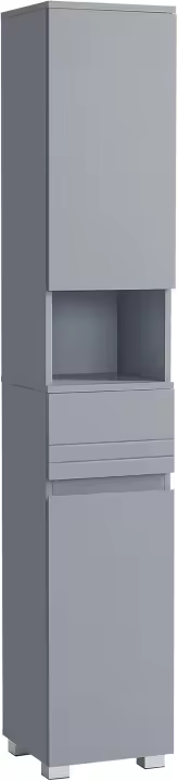 Armario de Baño, Mueble de Almacenamiento, con un Cajón, Compartimentos, Estantes Ajustables, 30 x 30 x 170 cm, Blanco Nube - 1