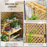 Estante de madera para plantas de 2 niveles, soporte para macetas de exterior con rejilla para jardín, patio, terraza, 75x50x166 cm, natural - details 2