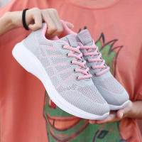 Zapatillas de correr informales grises para mujer, zapatillas de punto transpirables, zapatos deportivos ultraligeros para mujer - details 5
