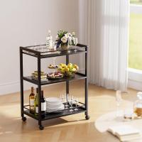 Bar de 3 Niveles, Carro de Bebidas con Ruedas y Estantes, Carrito de Bar rodante para Cocina Hogar Salón, Marrón Rústico y Negro - details 16