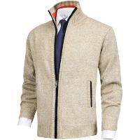 Chaqueta suéter de punto gruesa de invierno para hombre, ropa de otoño e invierno de talla grande de lana de manga larga beige con cremallera completa para hombre - details 0