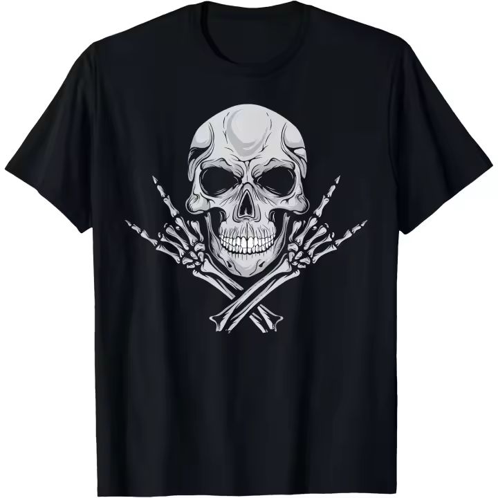 Mano Cornuta cool music skull rocker saludo calavera camiseta para hombre - 1