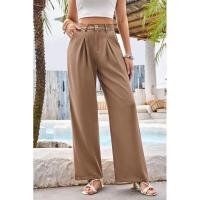 Mujeres de cintura alta, pantalones de vestir lisos de moda, pantalones sueltos de pierna recta para - details 7