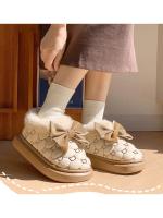 Tiendas Botines de plataforma para mujer, botines de nieve de invierno con lazo de diseñador, zapatillas mullidas para interiores, zapatos planos de casa para mujer, calzado cálido a la moda - details 1