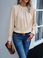Top elegante de manga larga con cuello de encaje para mujer, ropa Lisa para otoño e invierno, 2023 - details 3