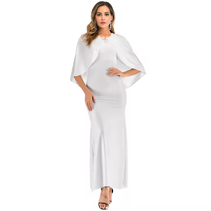 Elegante Vestido Largo de Fiesta de Noche para Mujeres ENKA2025 Cuello Redondo Plata Dorada y Plata - 1
