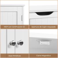 Suelo 4 Cajones Auxiliar Cómoda 2 Puertas, Estante Ajustable 81x30x83 cm Blanco - details 3